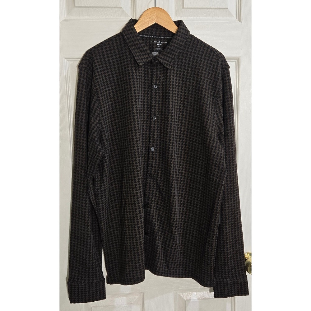 Shaquille O'Neal XLG Mens Brown Houndstooth Button Down Shirt LT Tall NWT